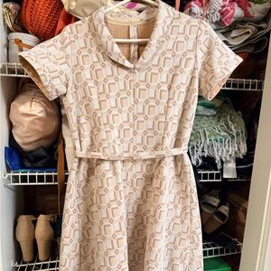 Vintage Mid Century Moderb Cream Patterned Dress